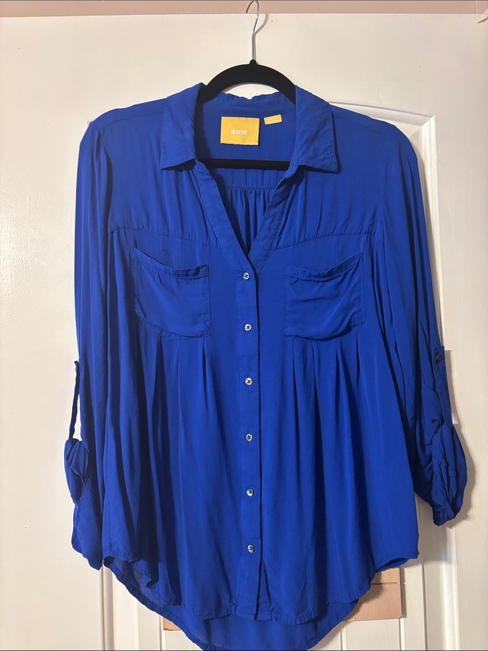 Maeve Royal Blue Button-Front Peasant Shirt